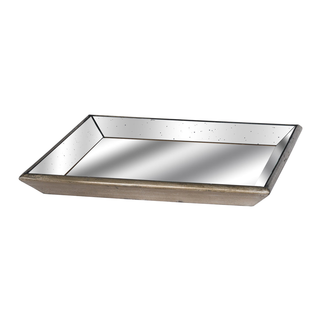 Rivington Distressed Mirrored Square Tray W/Wooden Detailing Lge – product view