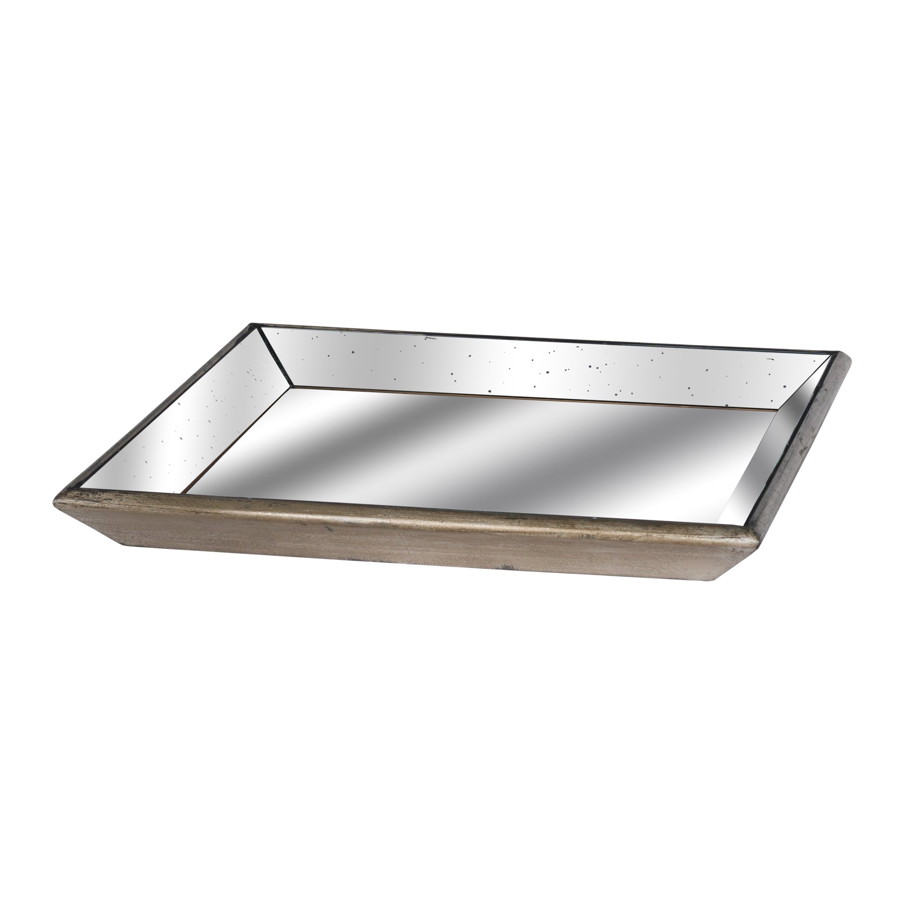 Rivington Distressed Mirrored Square Tray W/Wooden Detailing Lge – product view