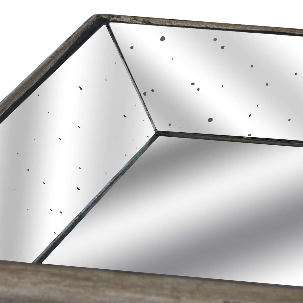 Rivington Distressed Mirrored Tray With Wooden Detailing – view 2