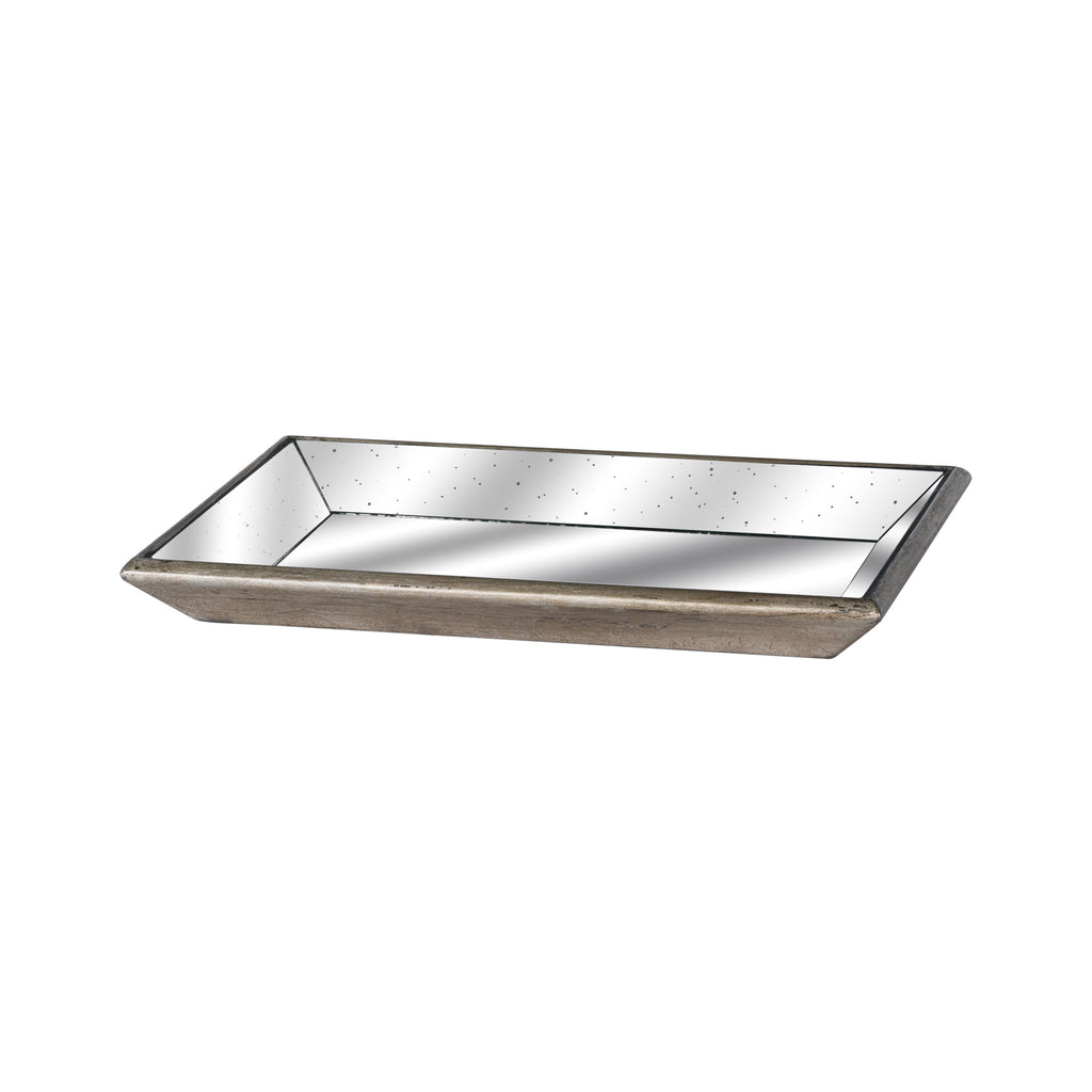 Rivington Distressed Mirrored Tray With Wooden Detailing – product view