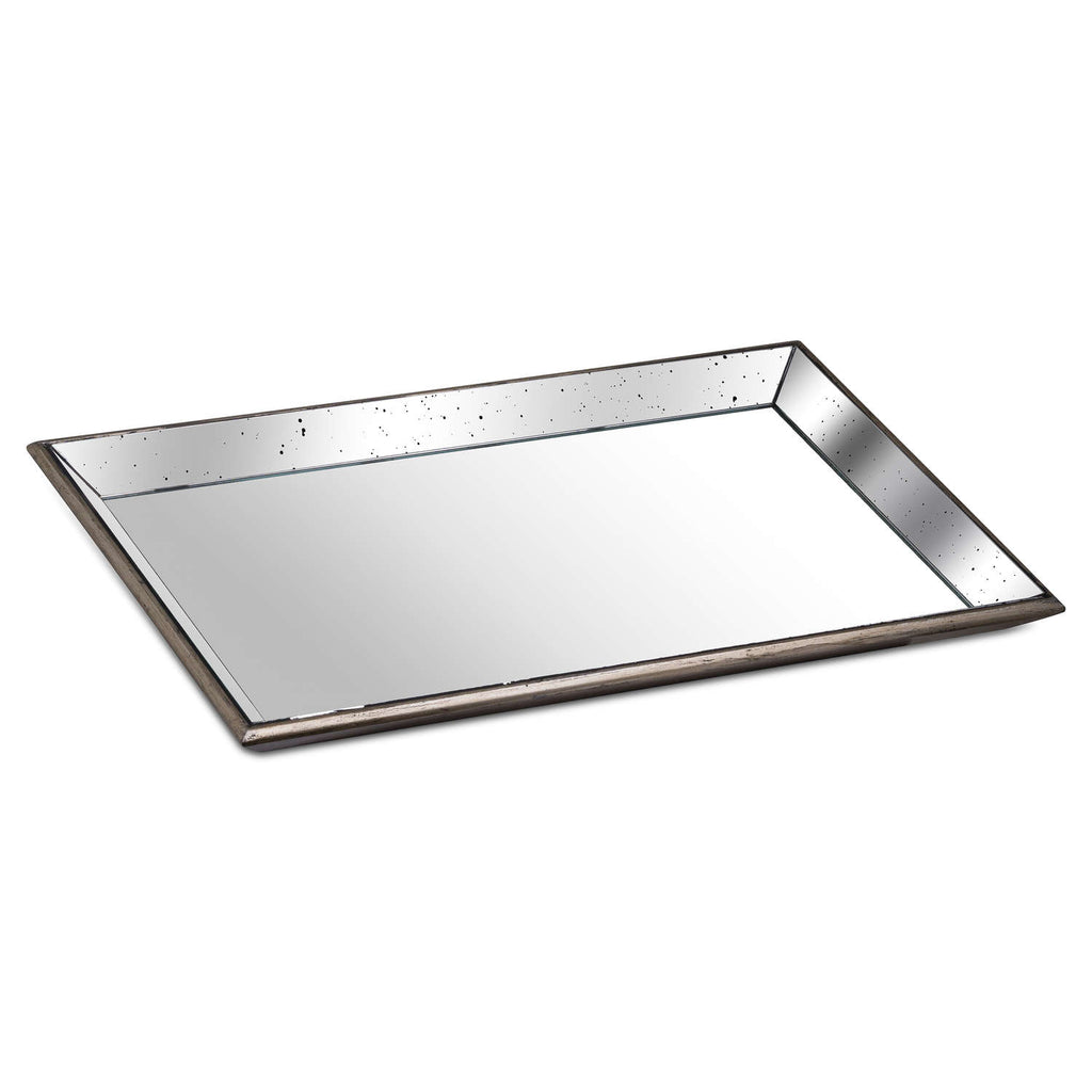 Rivington Distressed Large Mirrored Tray With Wooden Detailing – product view
