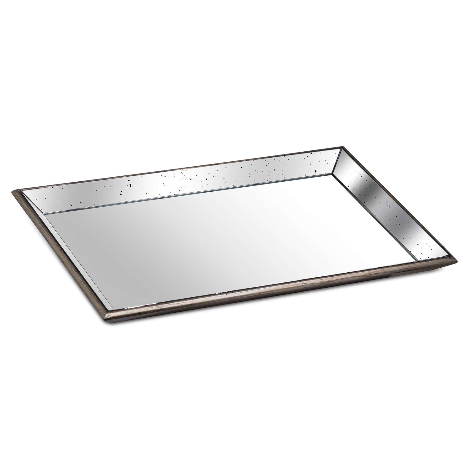 Rivington Distressed Large Mirrored Tray With Wooden Detailing – product view