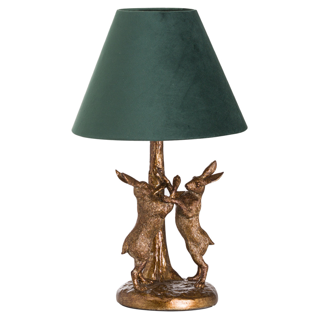 Bramble Antique-Gold Marching Hares Lamp With Green Velvet Shade – view 2