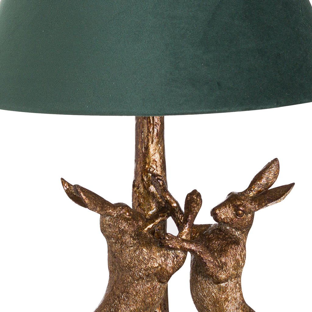 Bramble Antique-Gold Marching Hares Lamp With Green Velvet Shade – view 3