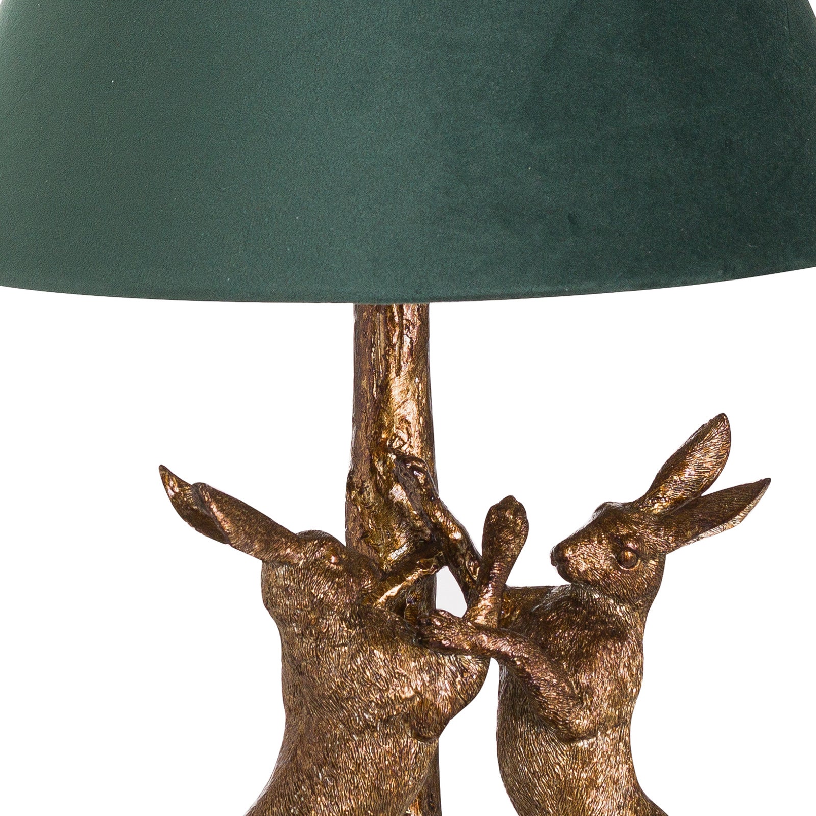 Bramble Antique-Gold Marching Hares Lamp With Green Velvet Shade – view 3