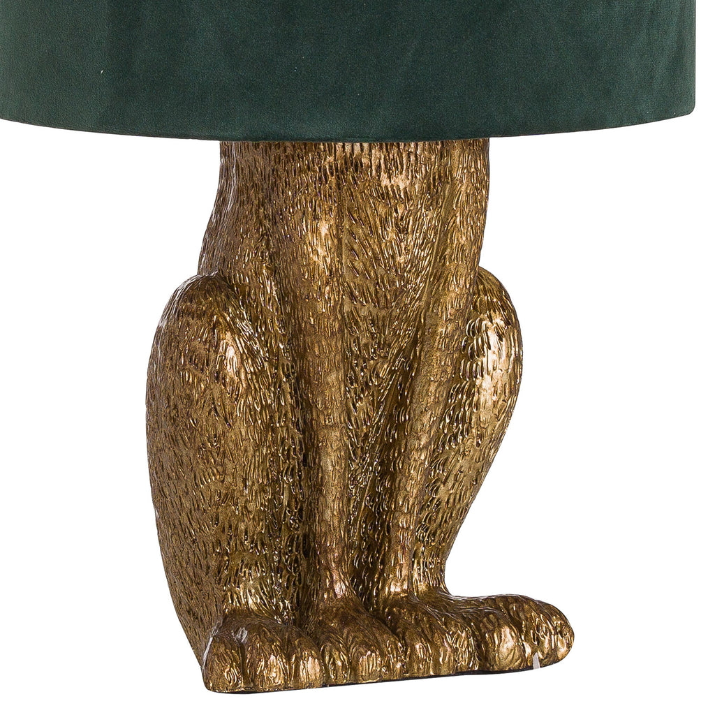 Bramble Antique-Gold Hare Table Lamp With Green Velvet Shade – view 2