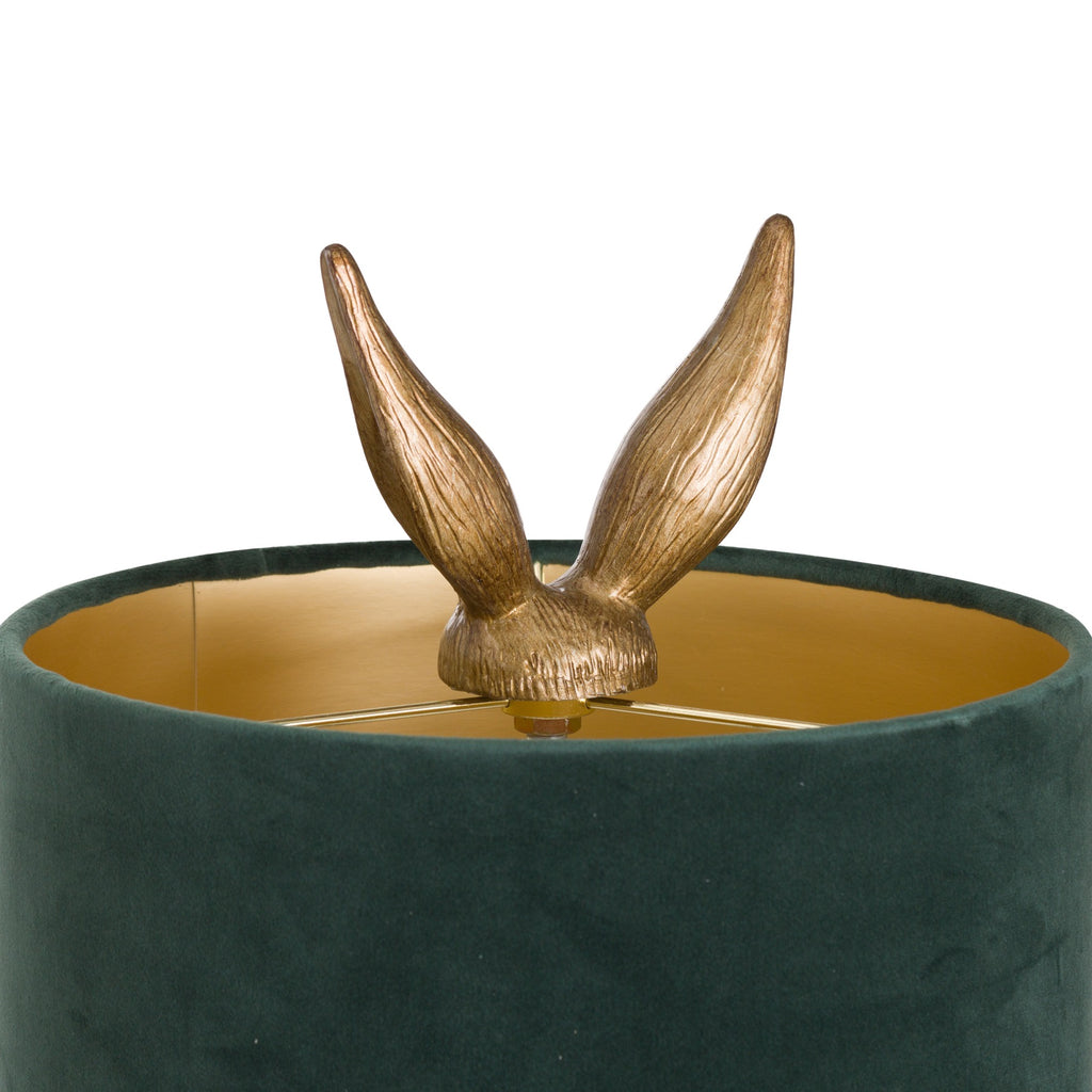 Bramble Antique-Gold Hare Table Lamp With Green Velvet Shade – view 3