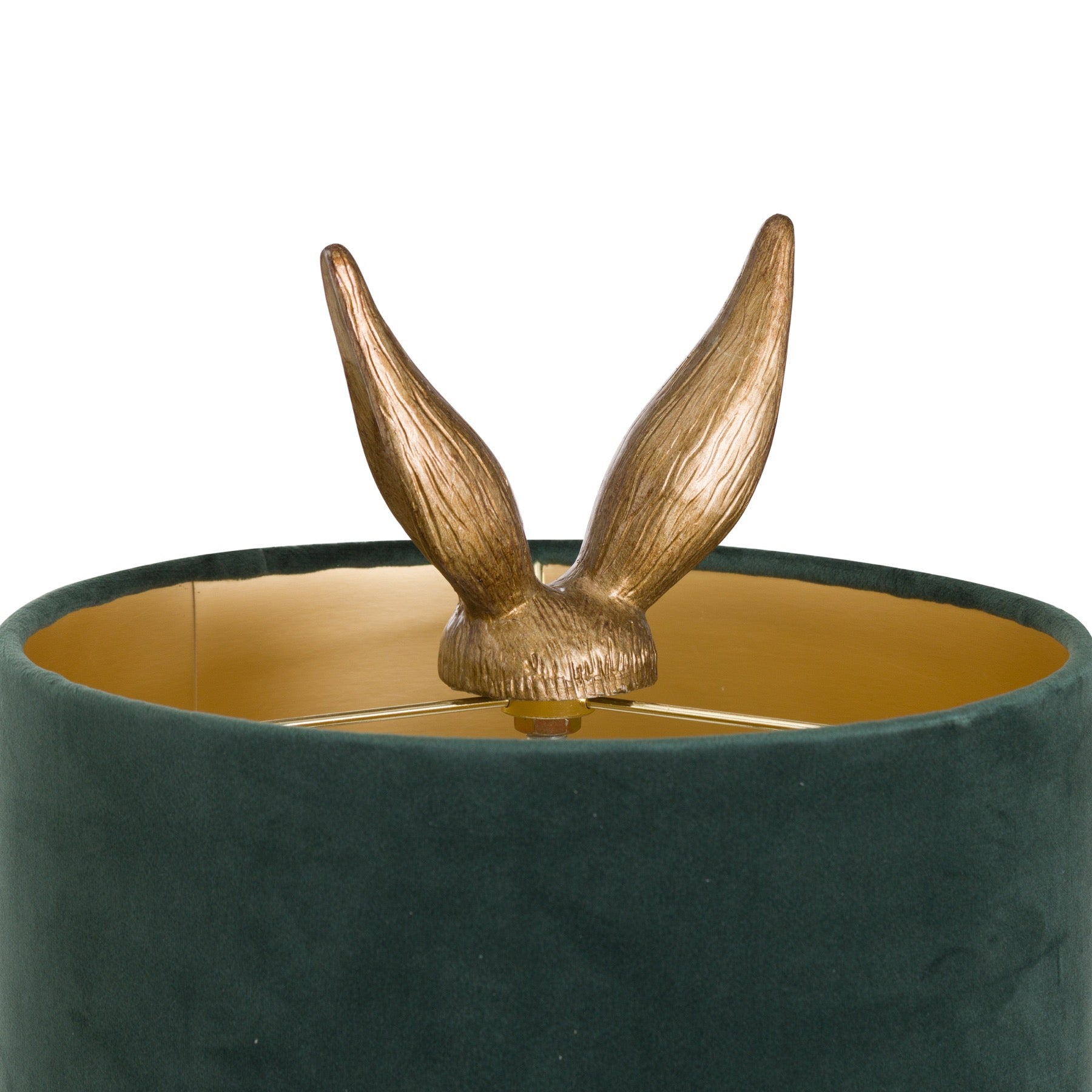 Bramble Antique-Gold Hare Table Lamp With Green Velvet Shade – view 3