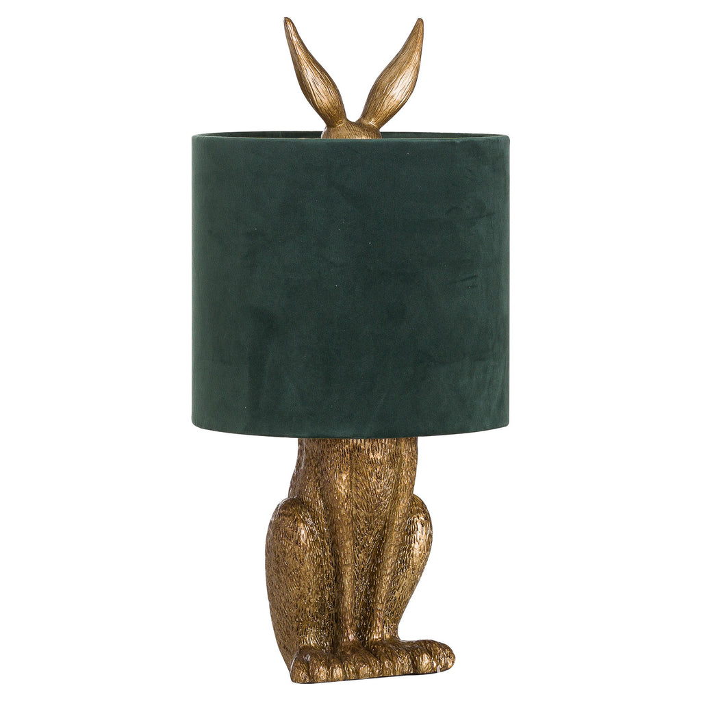 Bramble Antique-Gold Hare Table Lamp With Green Velvet Shade – product view
