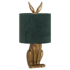 Bramble Antique-Gold Hare Table Lamp With Green Velvet Shade – product view