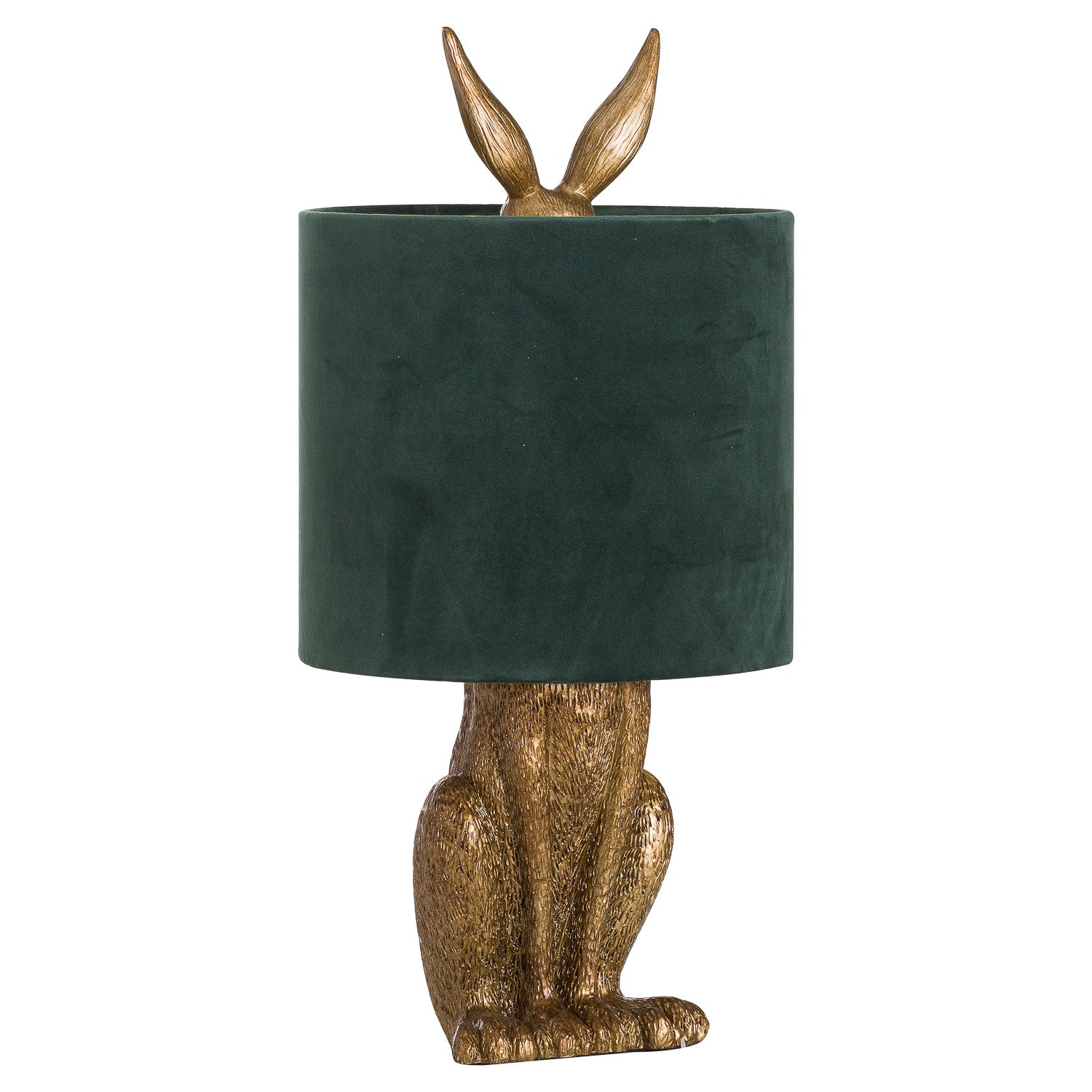 Bramble Antique-Gold Hare Table Lamp With Green Velvet Shade – product view