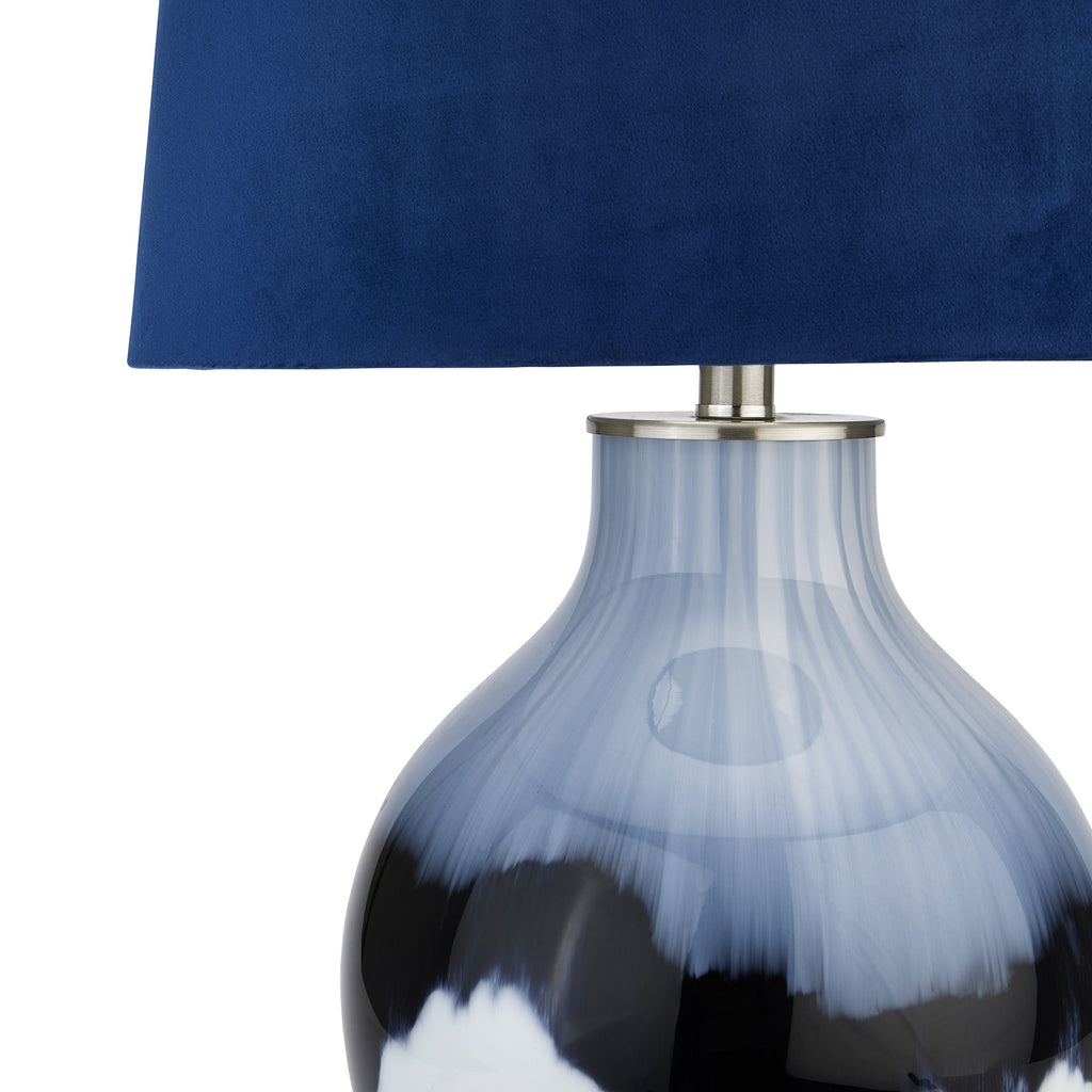 Shadows Glass Table Lamp With Navy Blue Lampshade