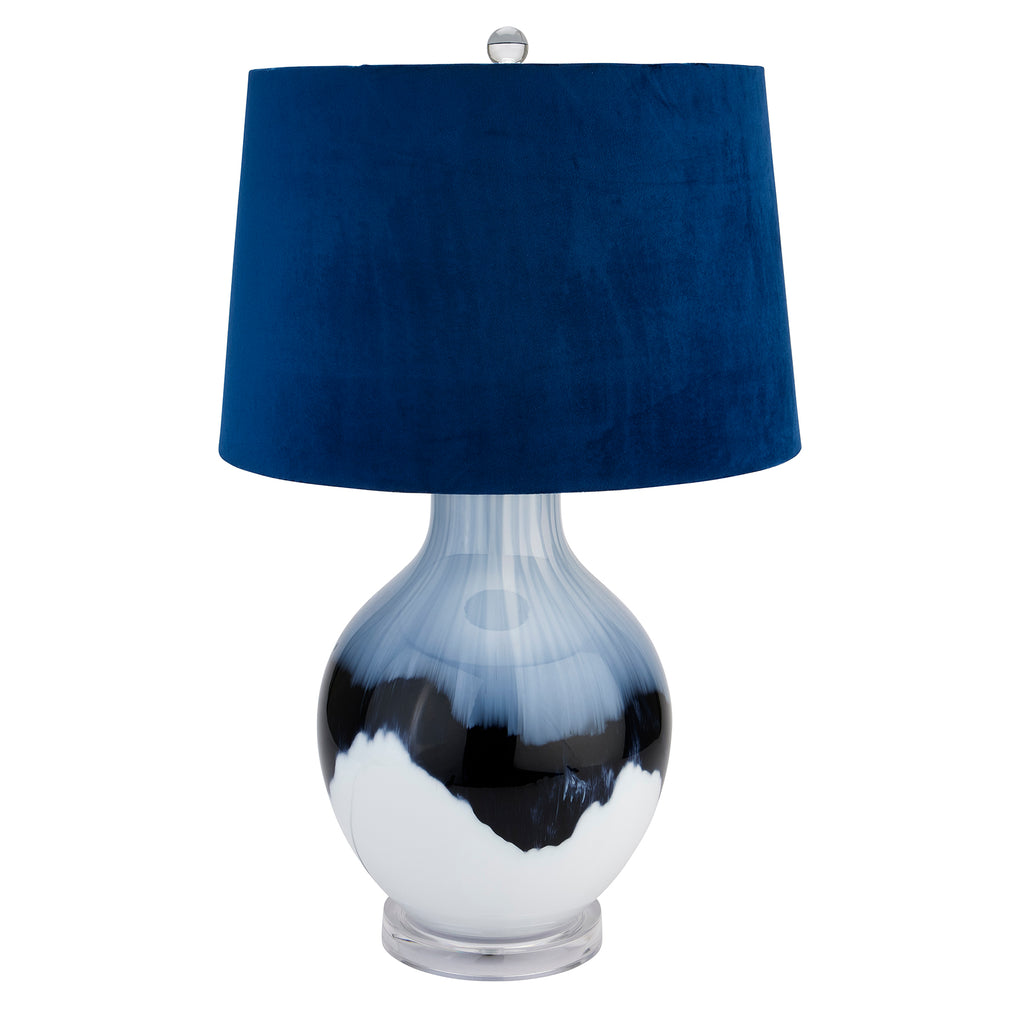 Shadows Glass Table-Lamp-With-Navy-Blue-Lampshade Product Image
