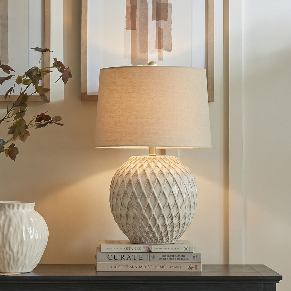 Weave Ceramic Table Lamp With Linen Shade – product view