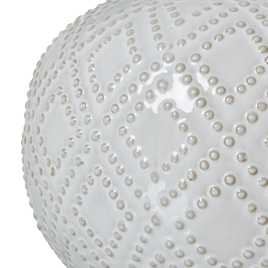 Squat Squat Beaded Ceramic Lamp With Linen Shade