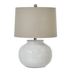 Ceramic Squat Squat-Beaded-Lamp-With-Linen-Shade Product Image