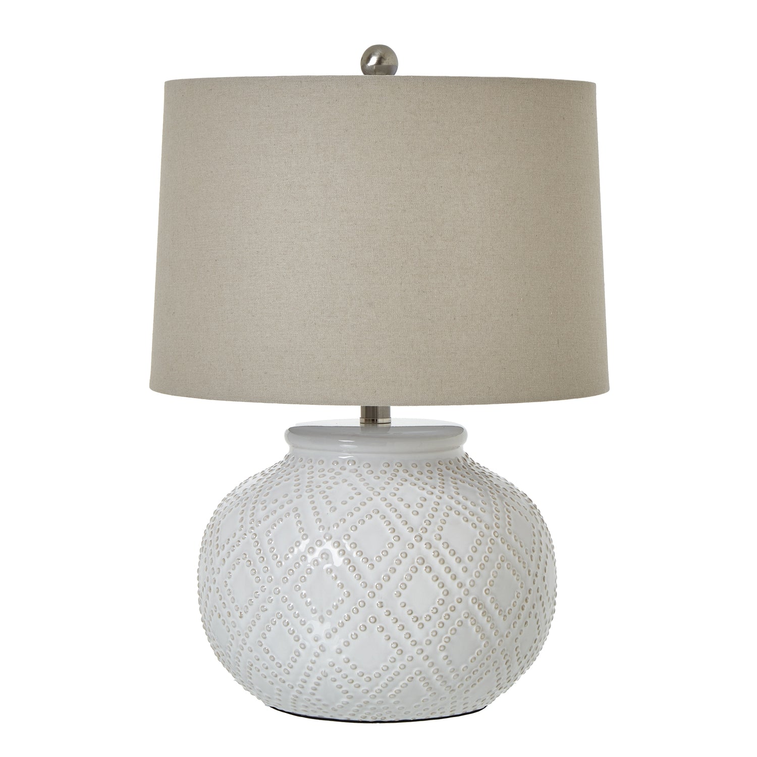 Ceramic Squat Squat-Beaded-Lamp-With-Linen-Shade Product Image