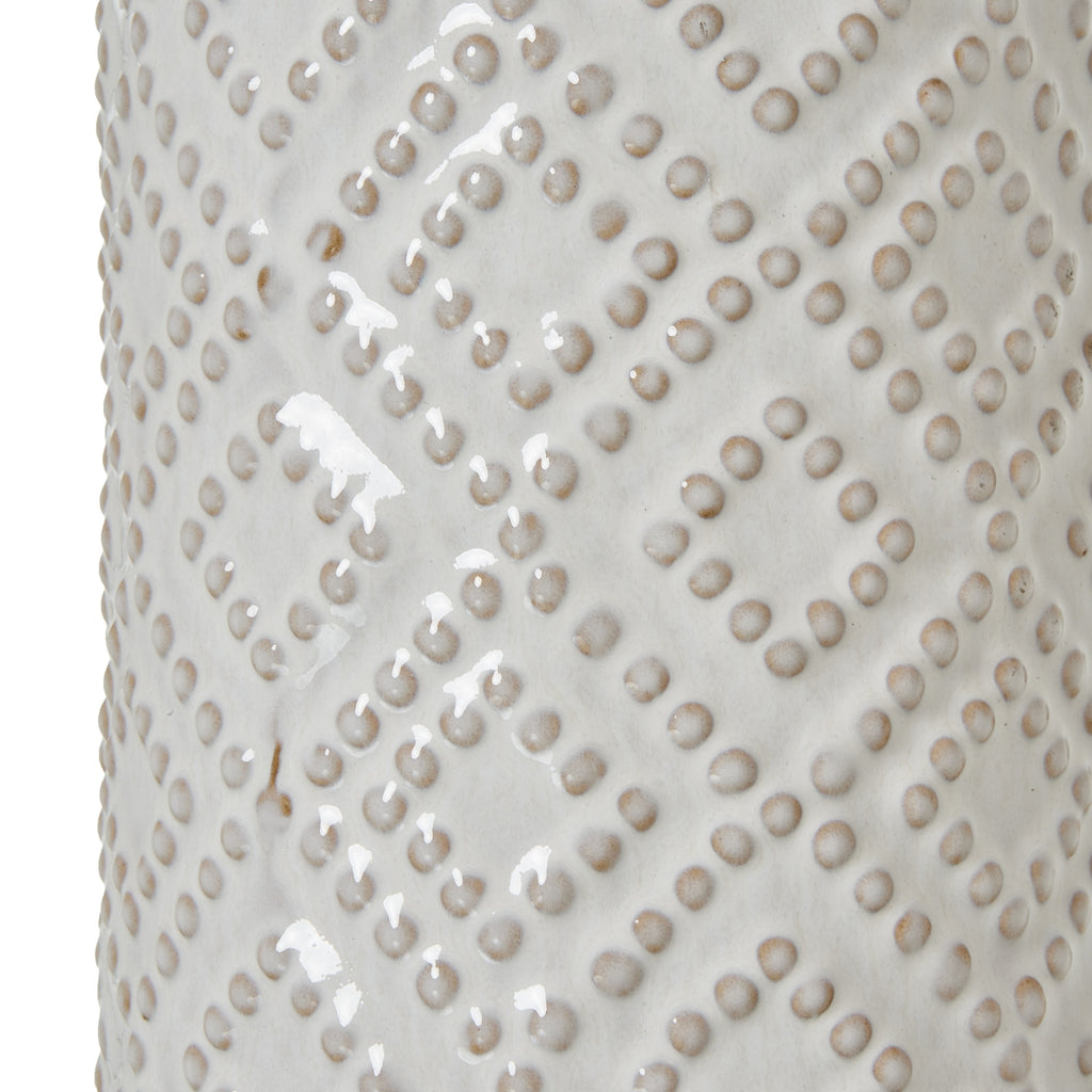 Pearl White Beaded Ceramic Lamp With Linen Shade – view 3