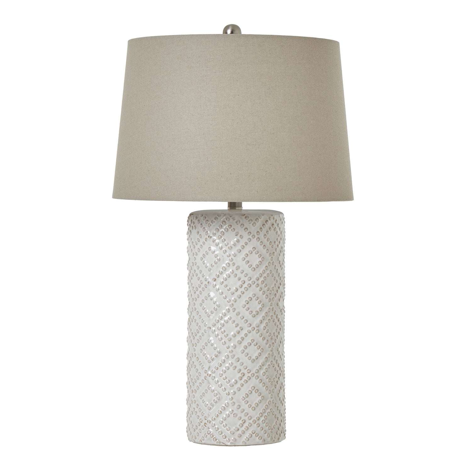 Pearl White Beaded Ceramic Lamp With Linen Shade – product view