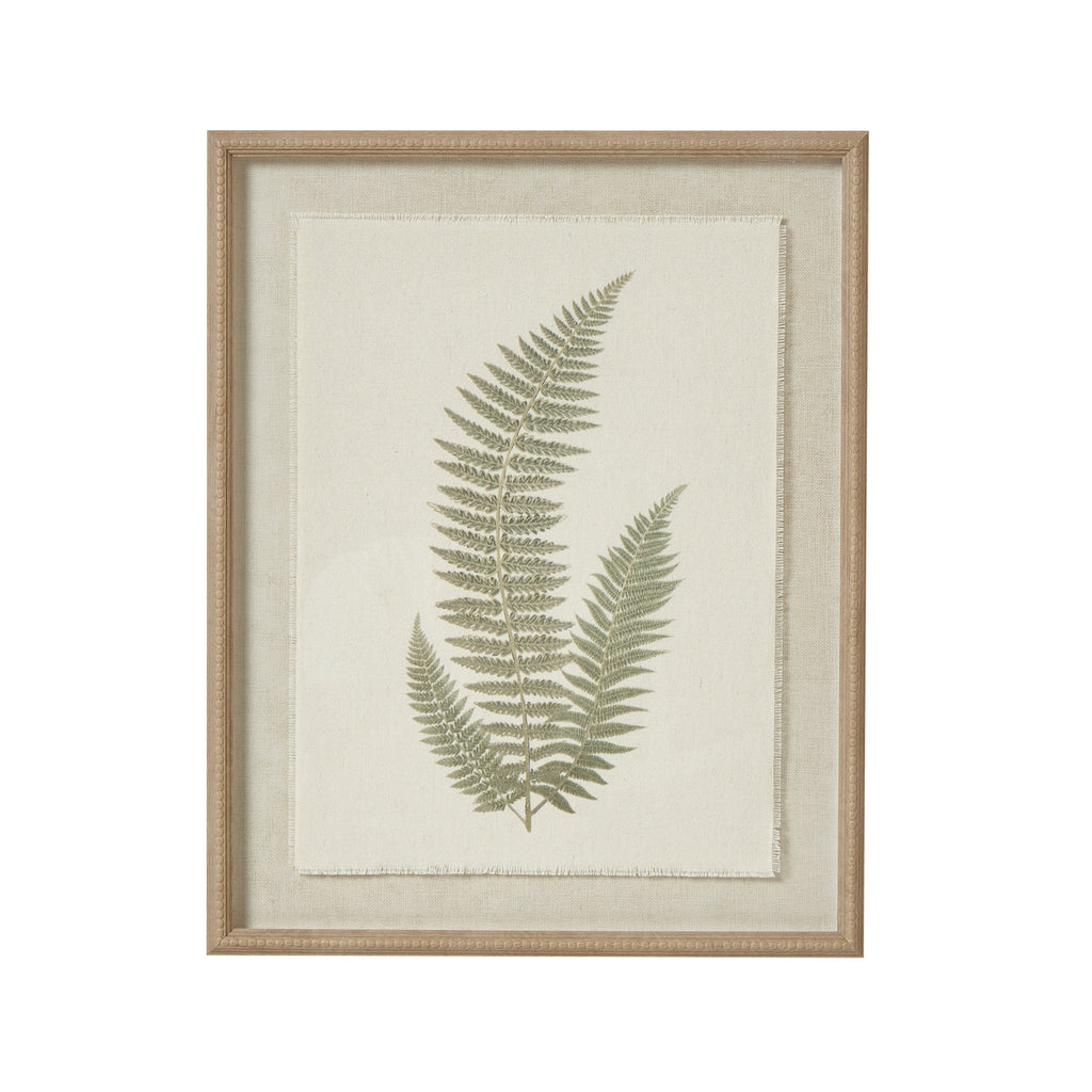 Delicate Fern Triple Frond Art Print On Torn Paper Beaded Wooden Frame Product Image
