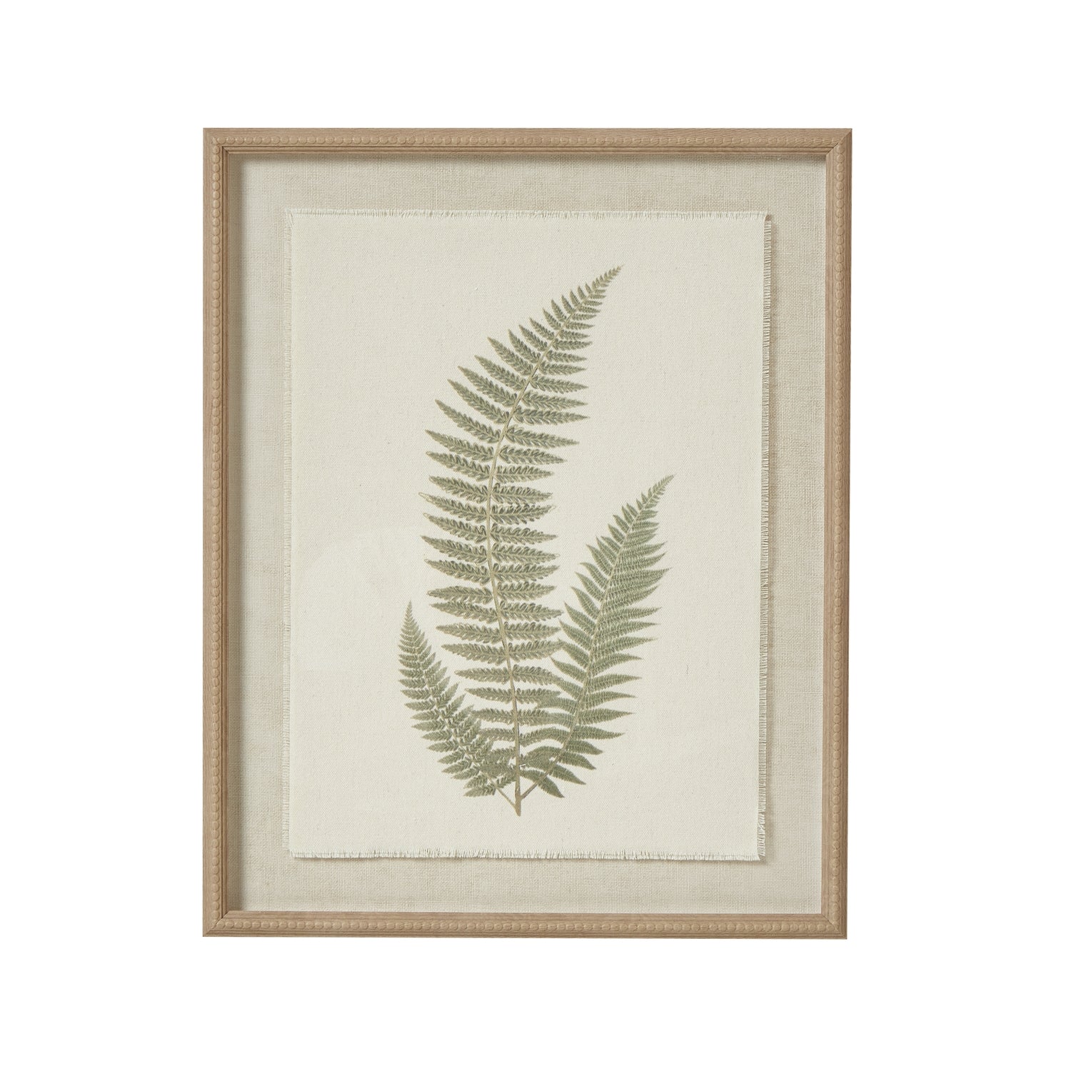 Delicate Fern Triple Frond Art Print On Torn Paper Beaded Wooden Frame Product Image
