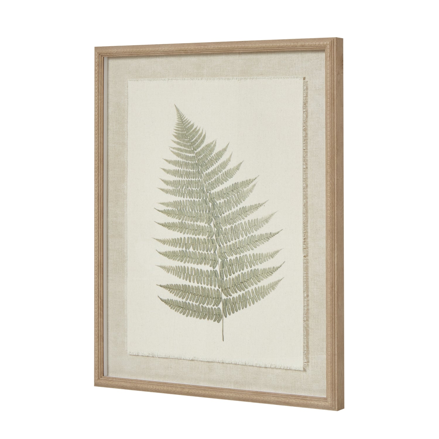 Delicate Fern Single Frond Art Print On Torn Paper Beaded Wooden Frame