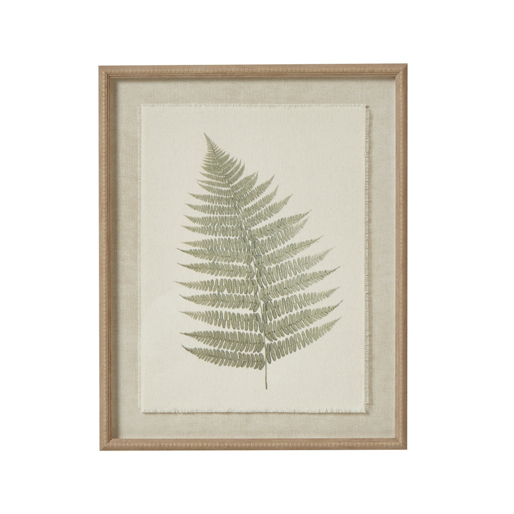 Delicate Fern Single Frond Art Print On Torn Paper Beaded Wooden Frame Product Image