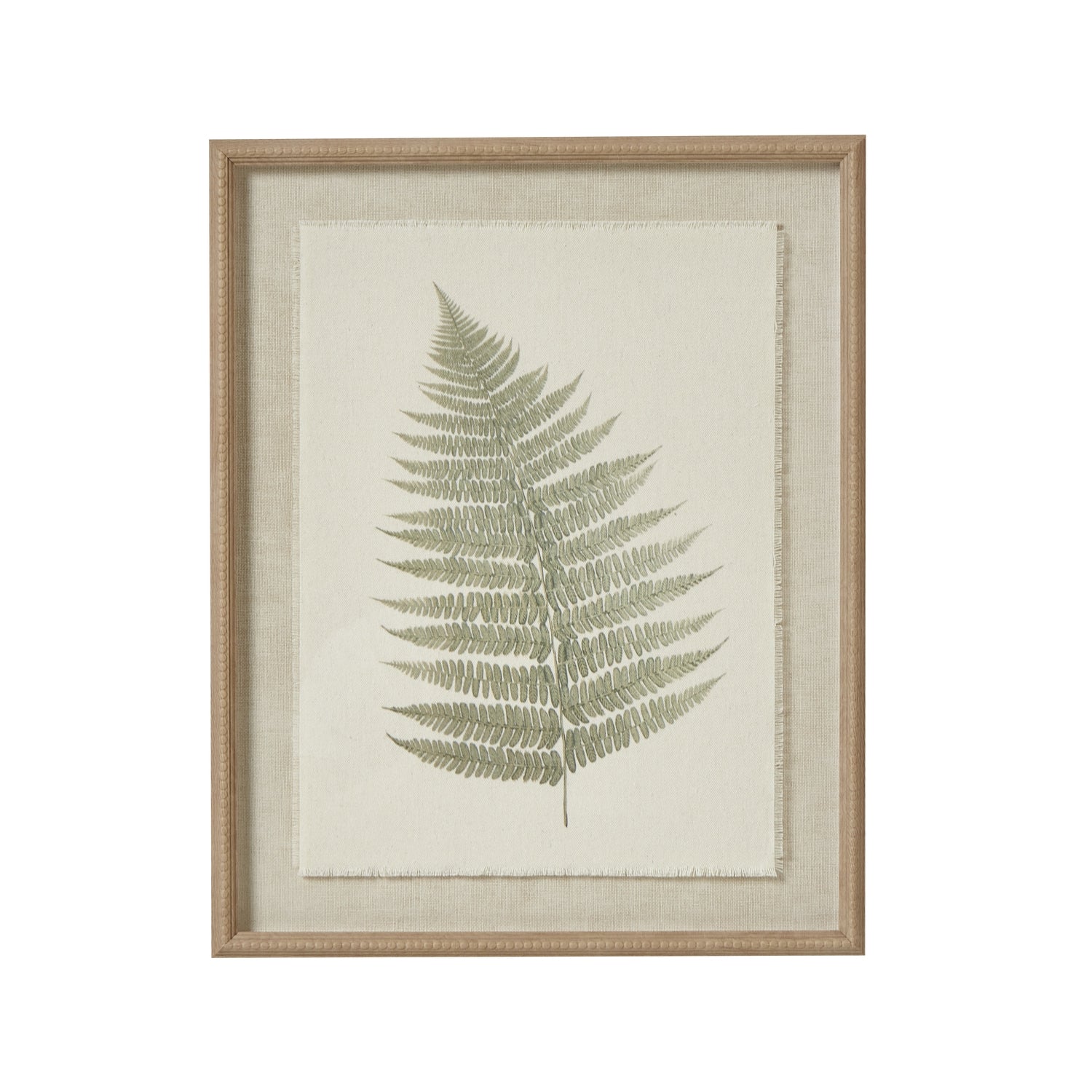 Delicate Fern Single Frond Art Print On Torn Paper Beaded Wooden Frame Product Image