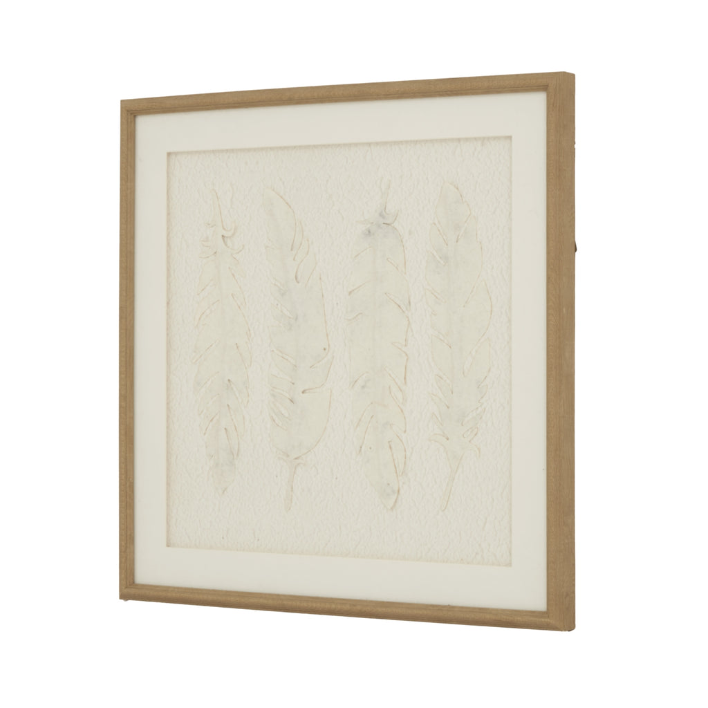 Feather Impressions Drift Cut Paper Collage Artwork On Canvas Mounted in Beaded Wooden Frame