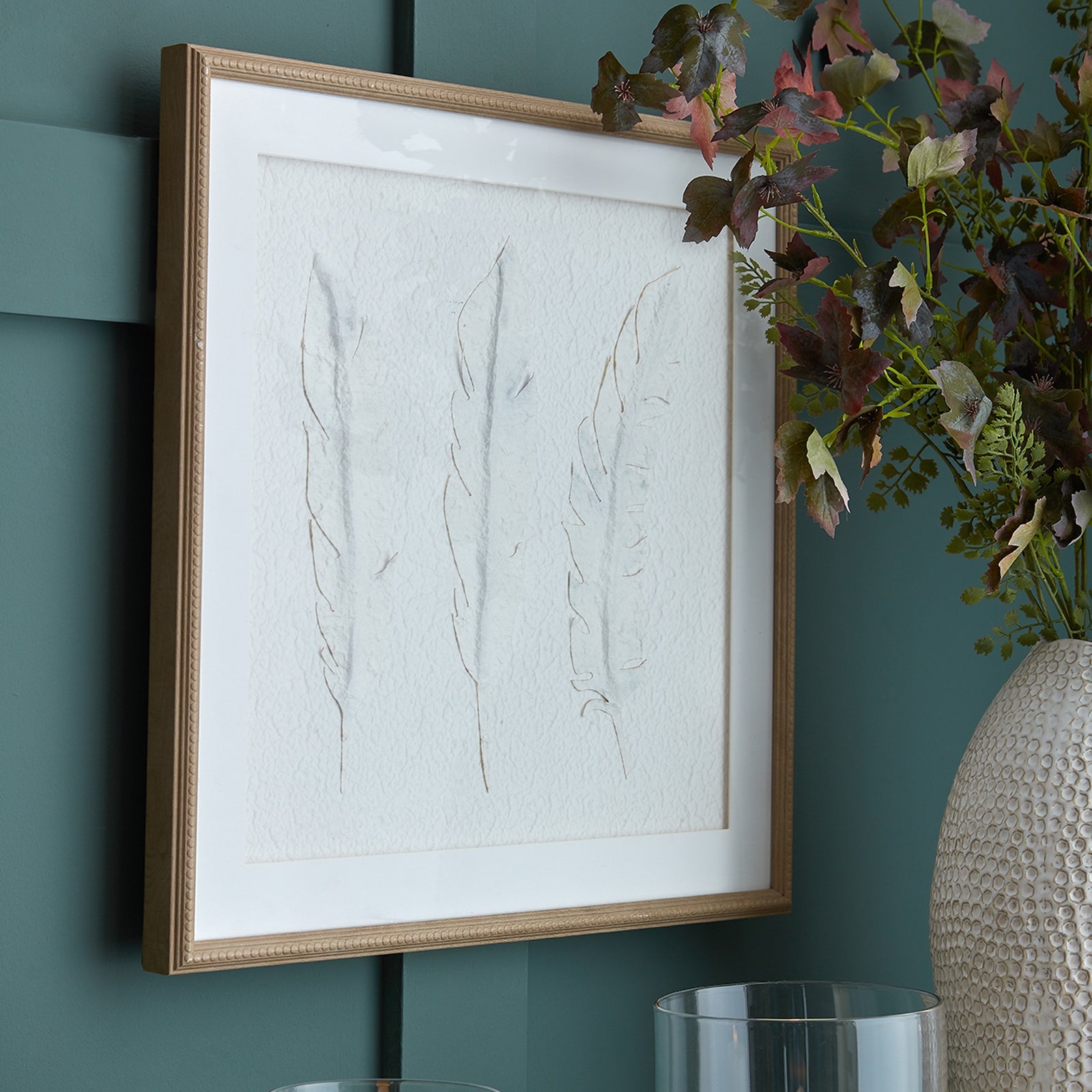 Feather Impressions Flight Cut Paper Collage Artwork On Canvas Mounted in Beaded Wooden Frame