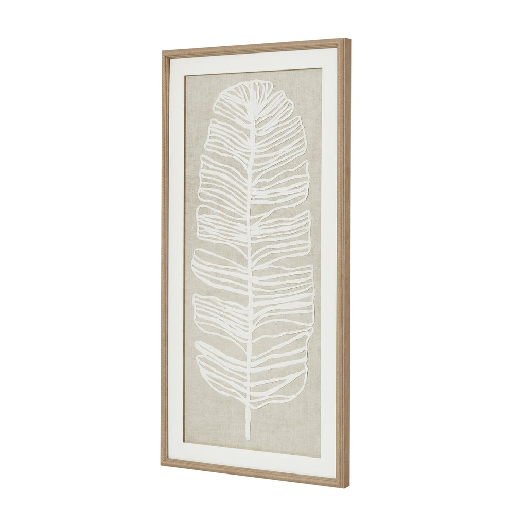 Thread Feathers Large Plume White Feather Thread Artwork On Canvas Mounted in Beaded Wooden Frame