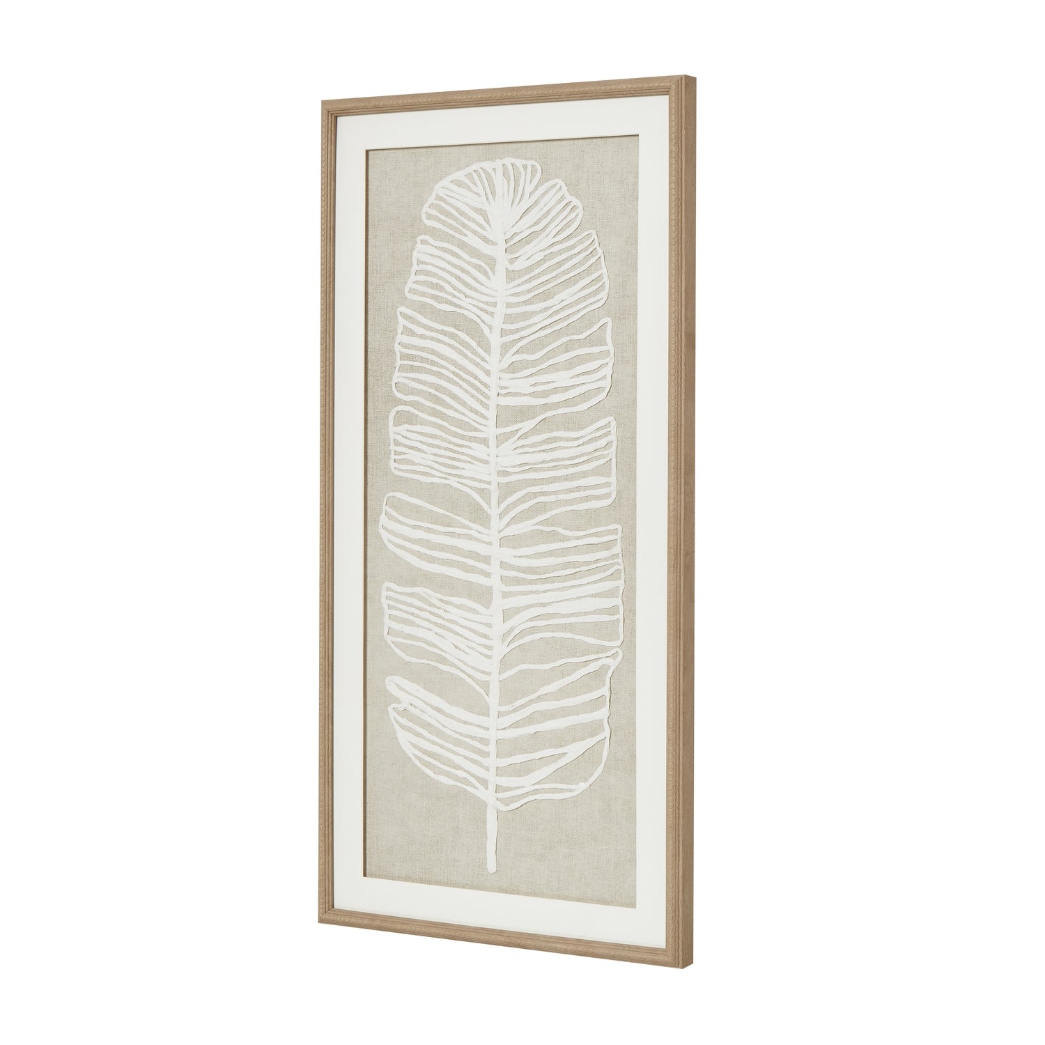 Thread Feathers Large Plume White Feather Thread Artwork On Canvas Mounted in Beaded Wooden Frame