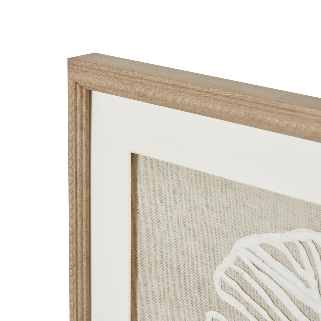 Thread Feathers Large Plume White Feather Thread Artwork On Canvas Mounted in Beaded Wooden Frame