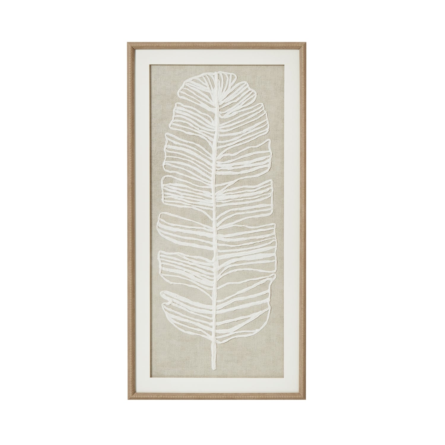Thread Feathers Large Plume White Feather Thread Artwork On Canvas Mounted in Beaded Wooden Frame Product Image