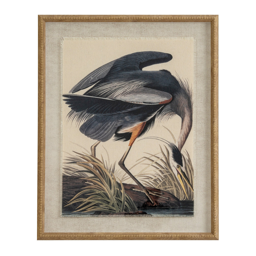 Flora & Fauna Collection Heron On Linen In Beaded Frame – product view