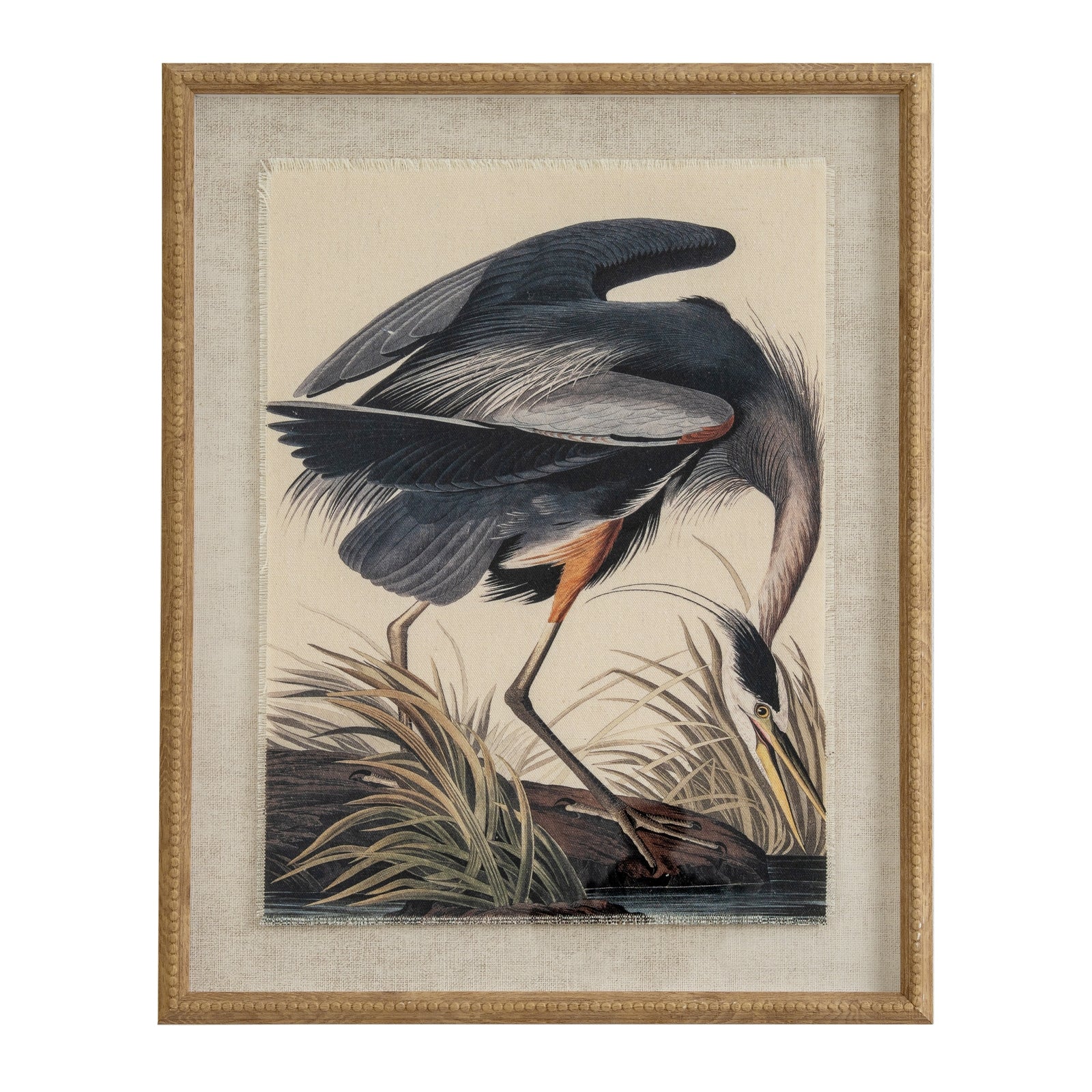 Flora & Fauna Collection Heron On Linen In Beaded Frame – product view