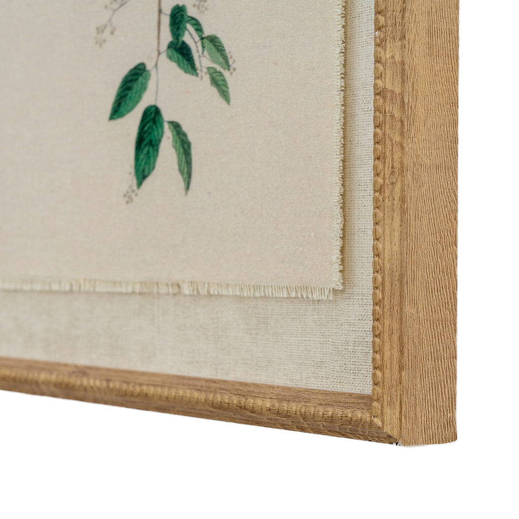 Flora & Fauna Study Chickadees Art Print On Linen Beaded Wooden Frame