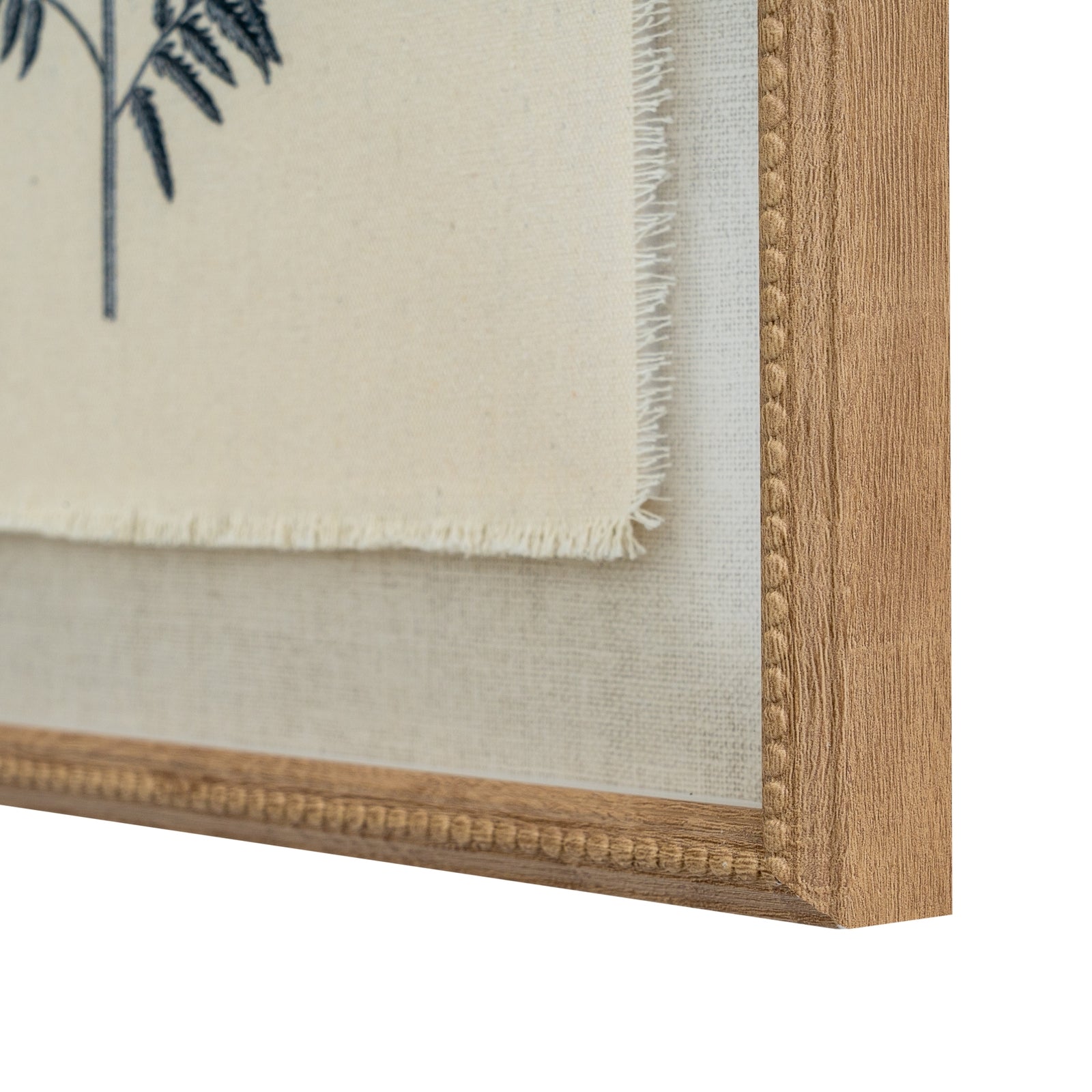 Flora & Fauna Study Fern Art Print On Linen Beaded Wooden Frame