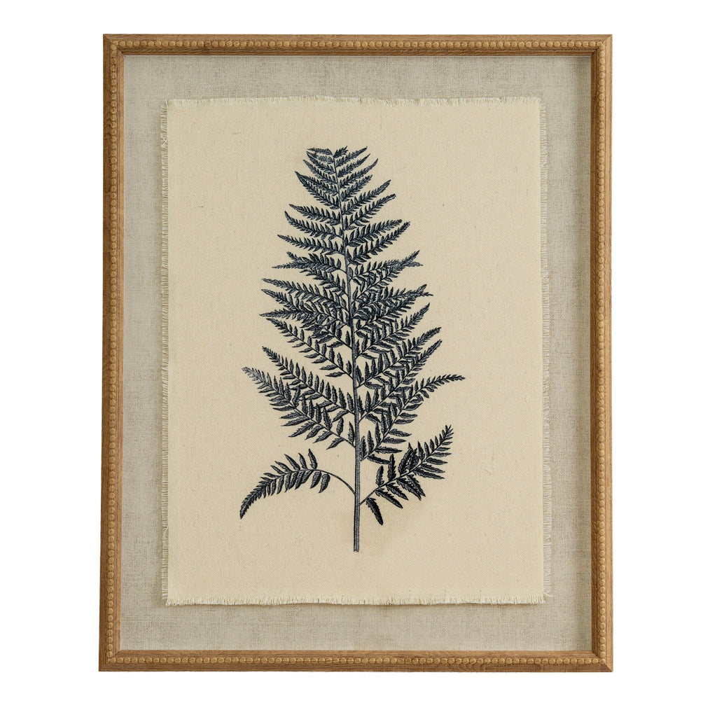 Flora & Fauna Study Fern Art Print On Linen Beaded Wooden Frame Product Image