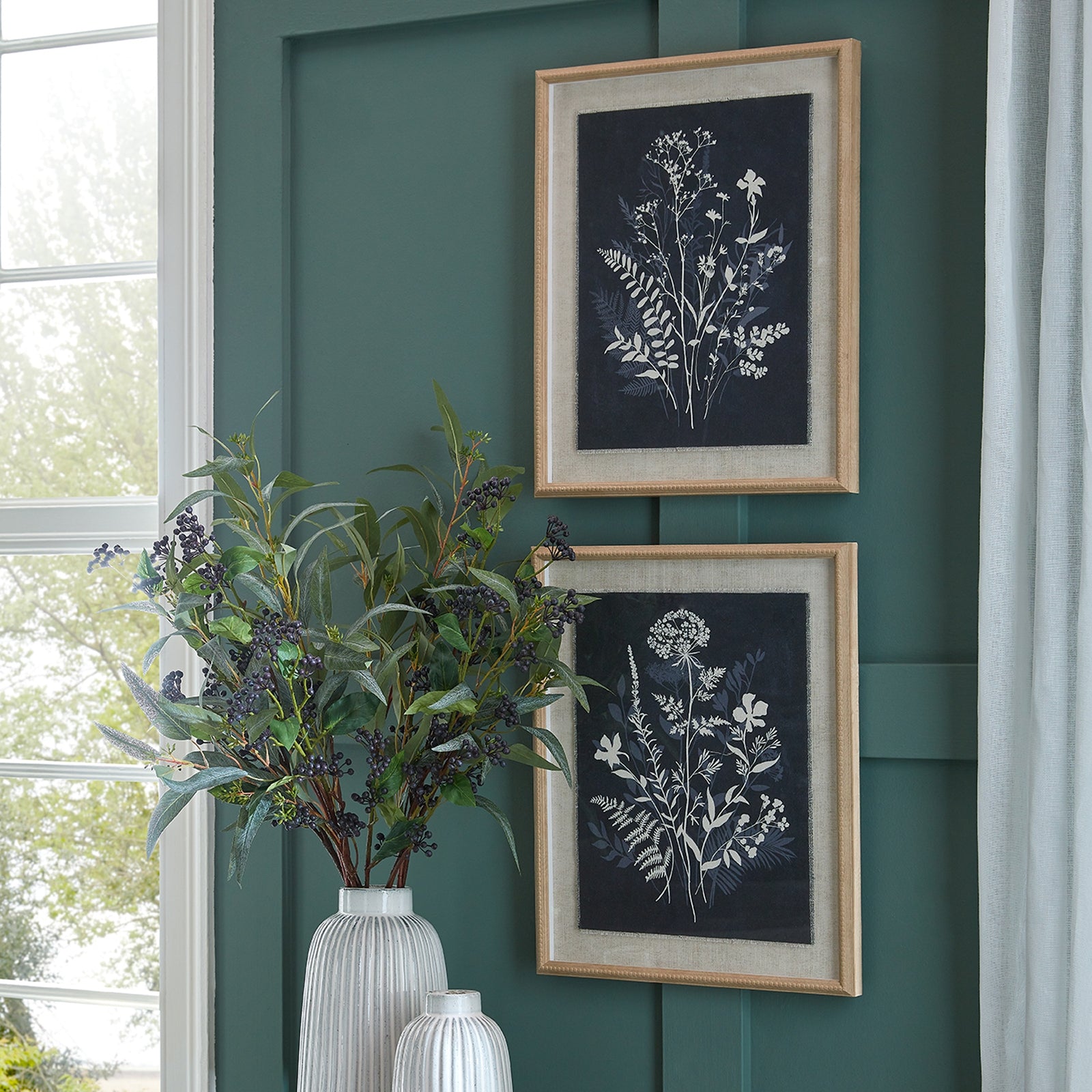 Dark Flora Night Grove Art Print On Linen Beaded Wooden Frame