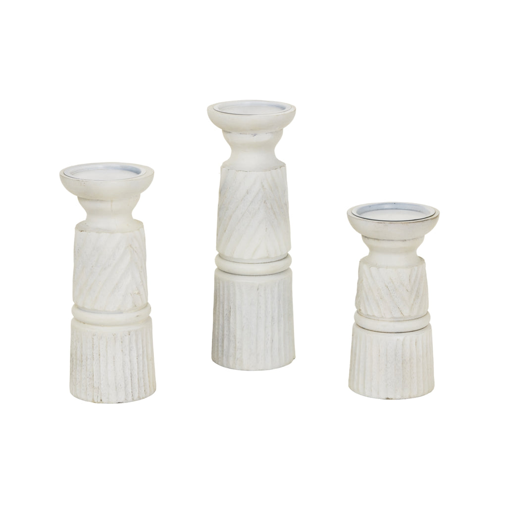 Medium Wood Carved Candle Holder