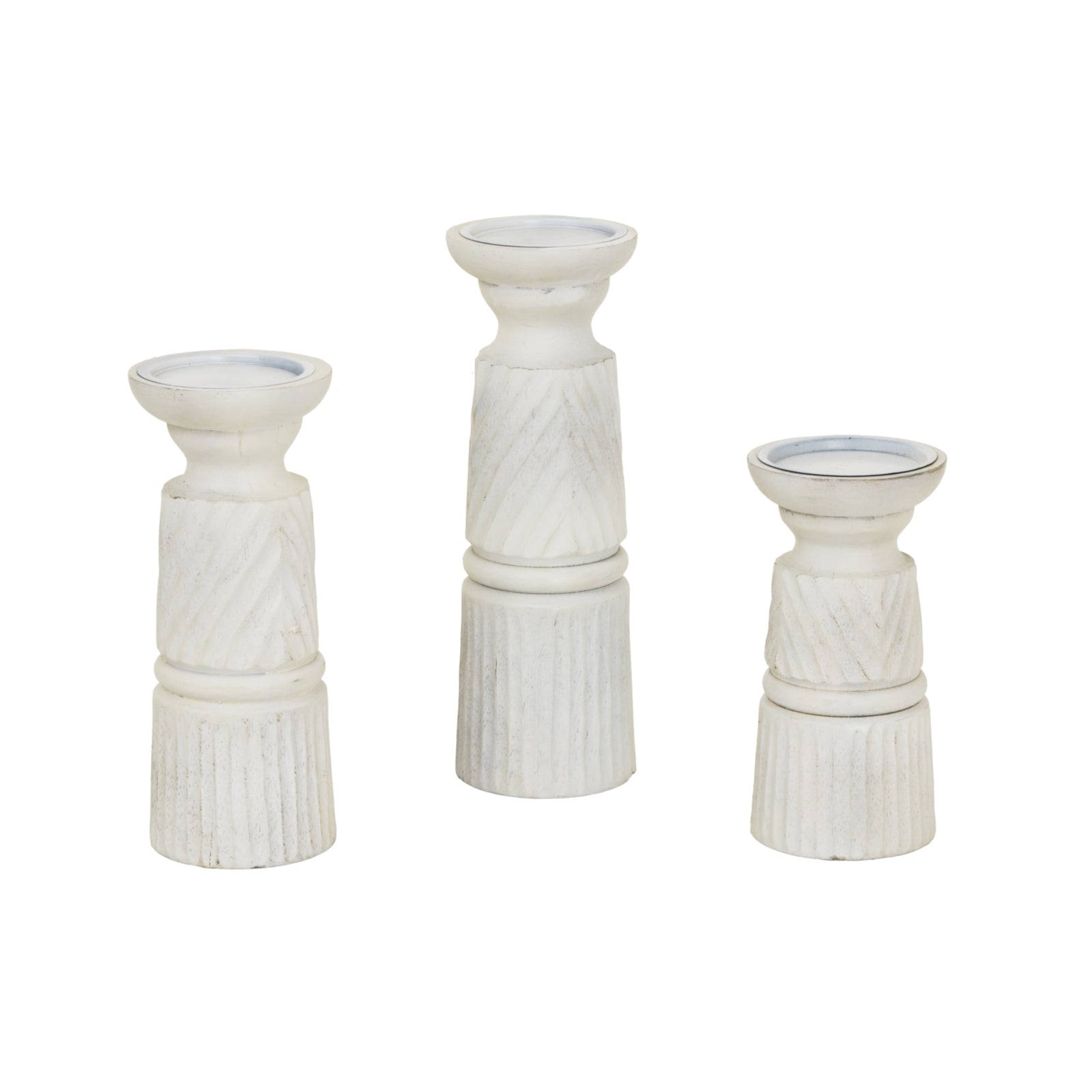 Medium Wood Carved Candle Holder