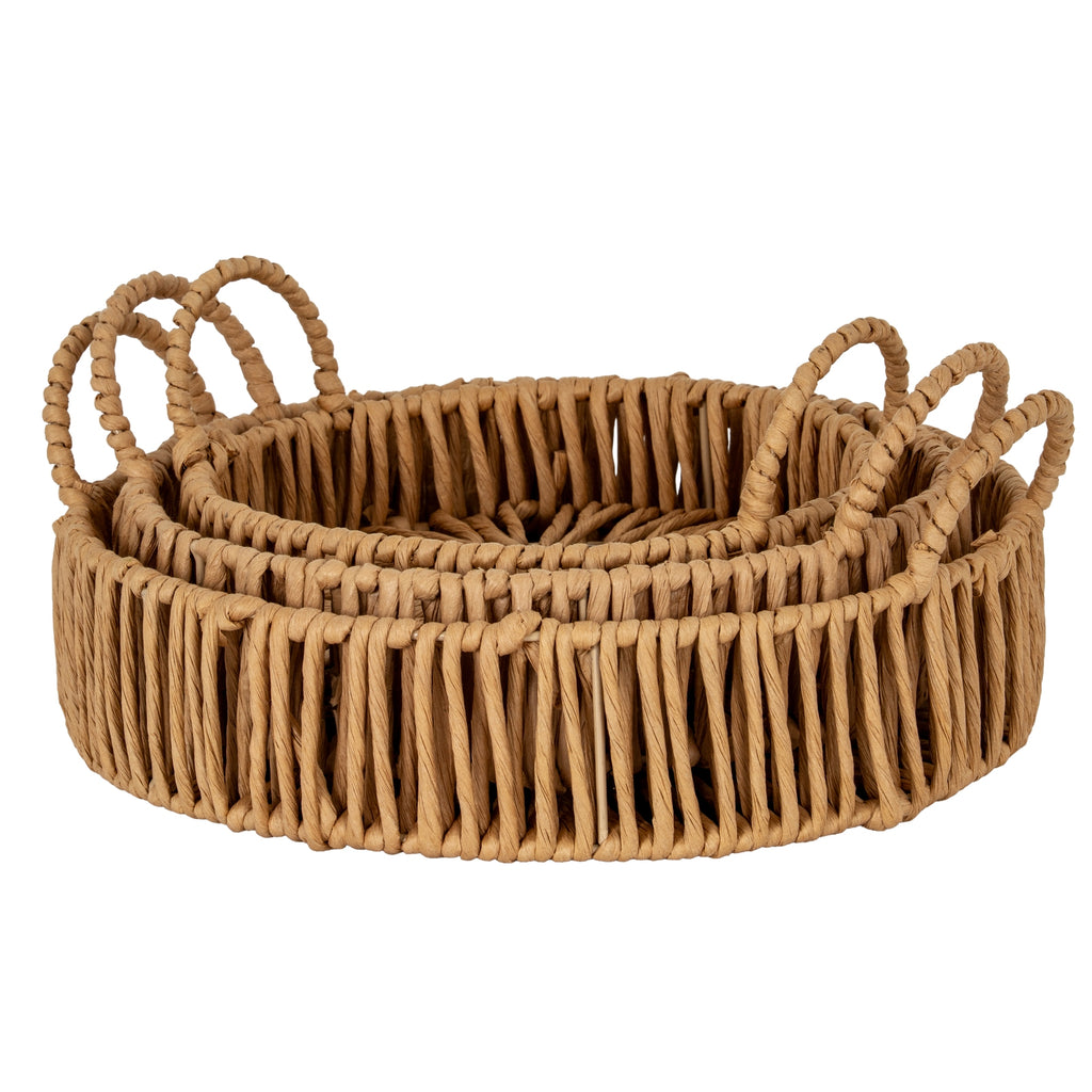 Loop Large Wicker Round Loop Handle Trays Set of Three