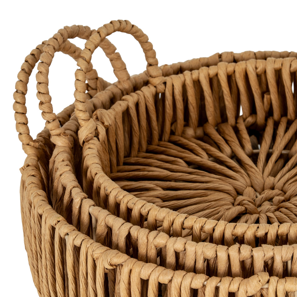 Loop Large Wicker Round Loop Handle Trays Set of Three