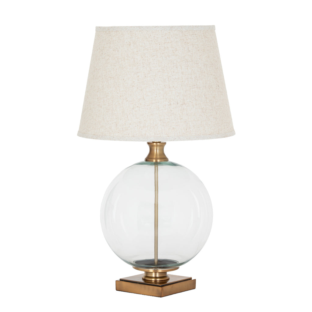 Vela Glass Orb Table Lamp With Edged Linen Shade – view 3