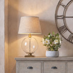 Vela Glass Orb Table Lamp With Edged Linen Shade – product view