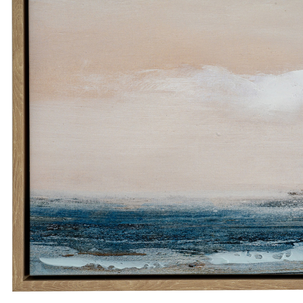 Rose Dawn Seascape Wide Vantage Hand Painted Artwork On Canvas in Wooden Frame