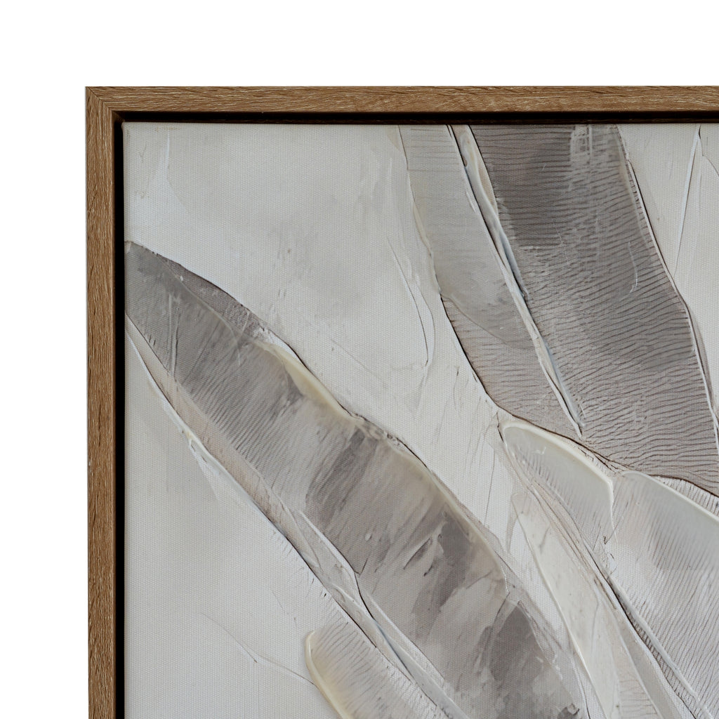 Pale Frond Linen Canopy Hand Painted Artwork On Canvas in Wooden Frame
