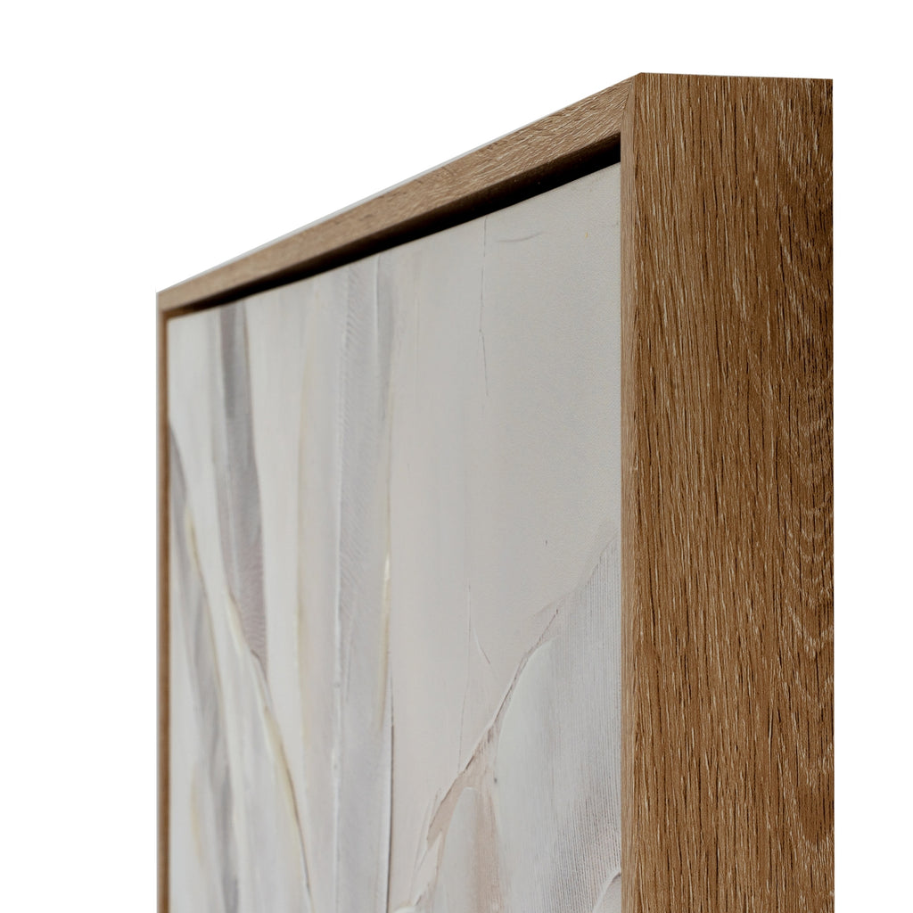 Pale Frond Linen Canopy Hand Painted Artwork On Canvas in Wooden Frame