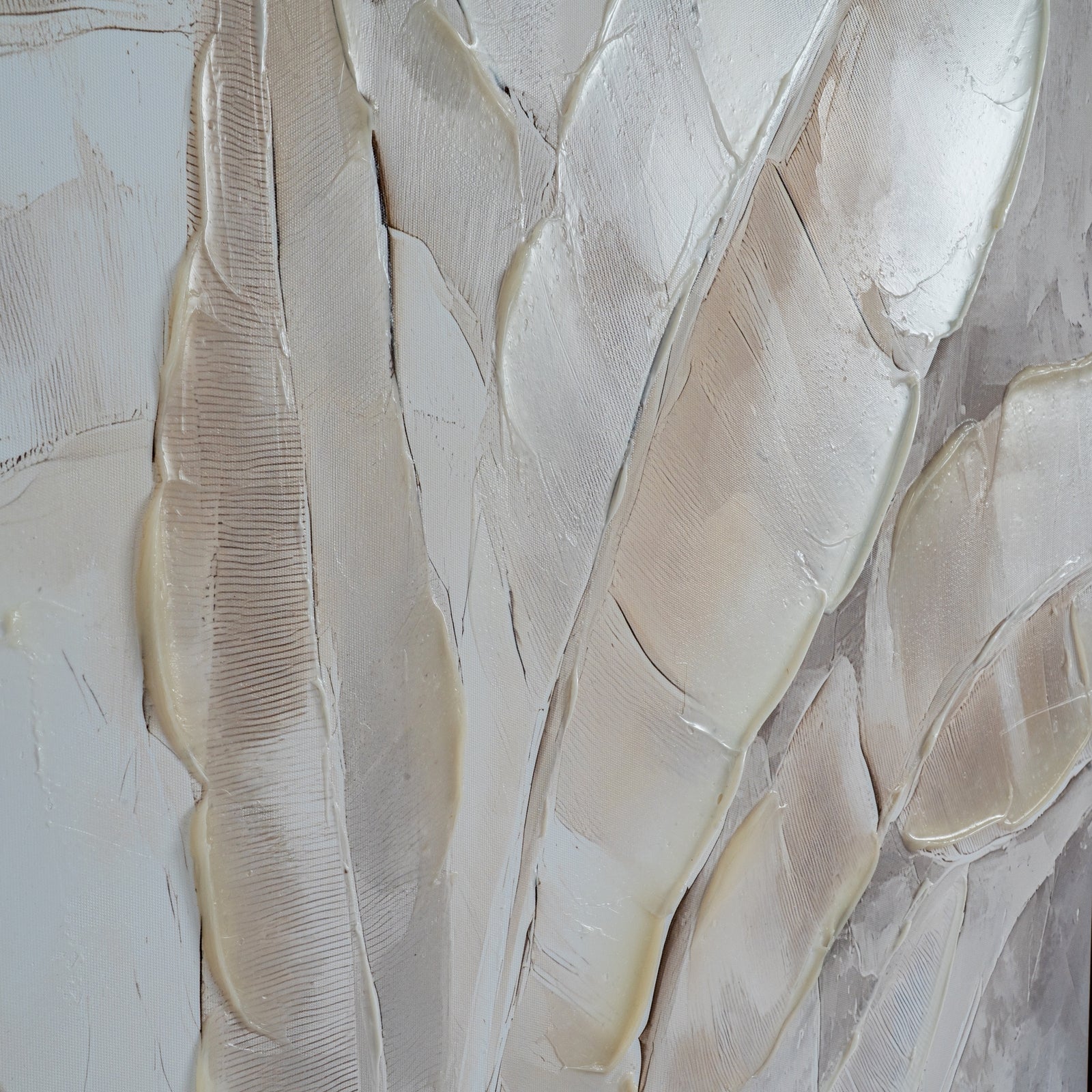 Pale Frond Linen Canopy Hand Painted Artwork On Canvas in Wooden Frame